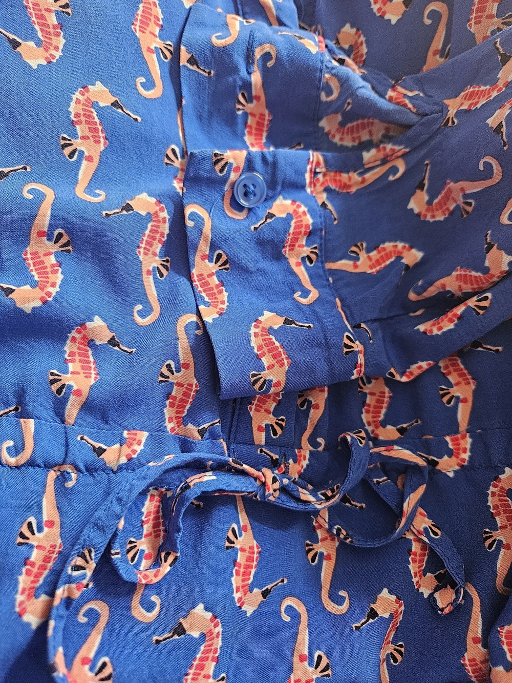 Crown & Ivy Blue Seahorse Print Long-Sleeve Drawstring Dress size 4 - Picture 10 of 11